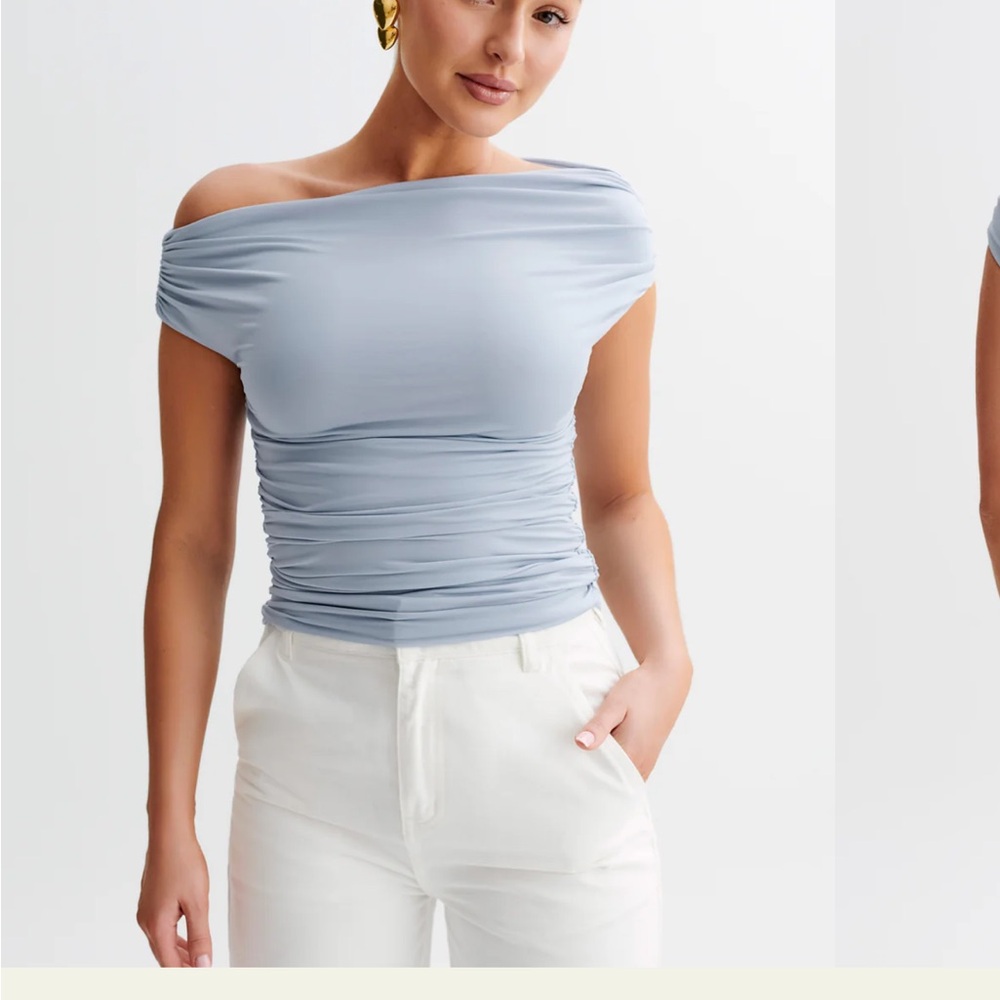 Meshki Light Blue Off-Shoulder Top